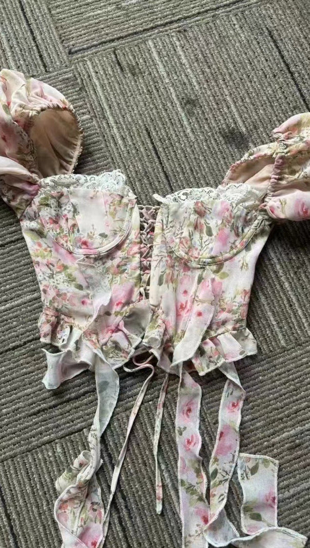 AIIZIE PINK TIE-DRAPE CHIFFON SHIRT WITH RUFFLED PUFF SLEEVES - product image