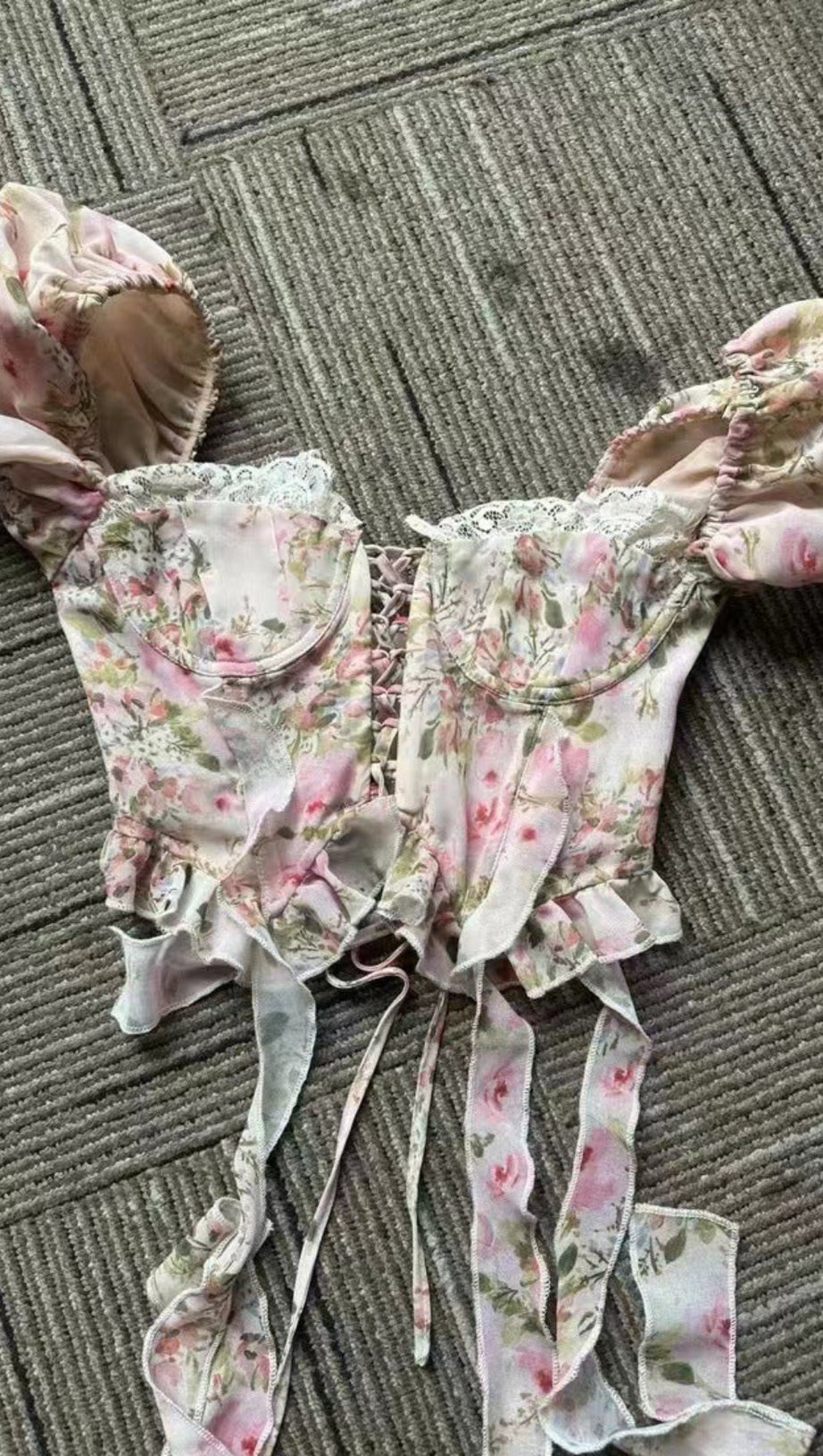 PINK TIE-DRAPE CHIFFON SHIRT WITH RUFFLED PUFF SLEEVES