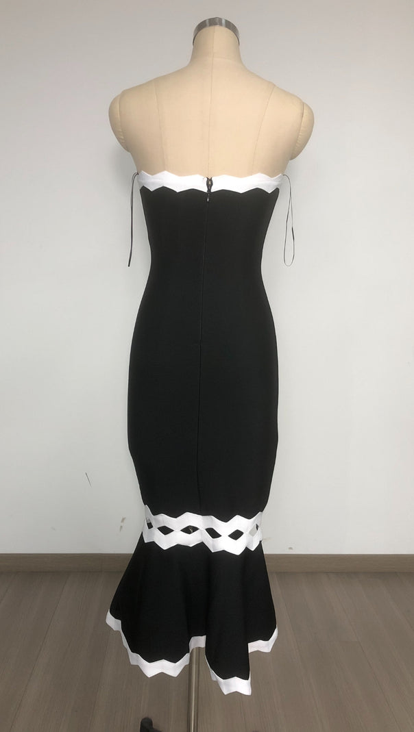 AIIZIE FISHTAIL LACE SLIT TUBE TOP MIDI DRESS IN BLACK - product image