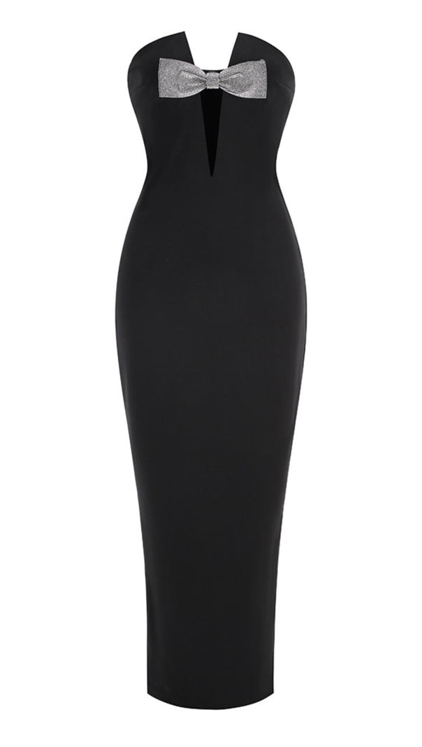 AIIZIE BLACK STRAPLESS BOW - ACCENT MAXI DRESS - product image