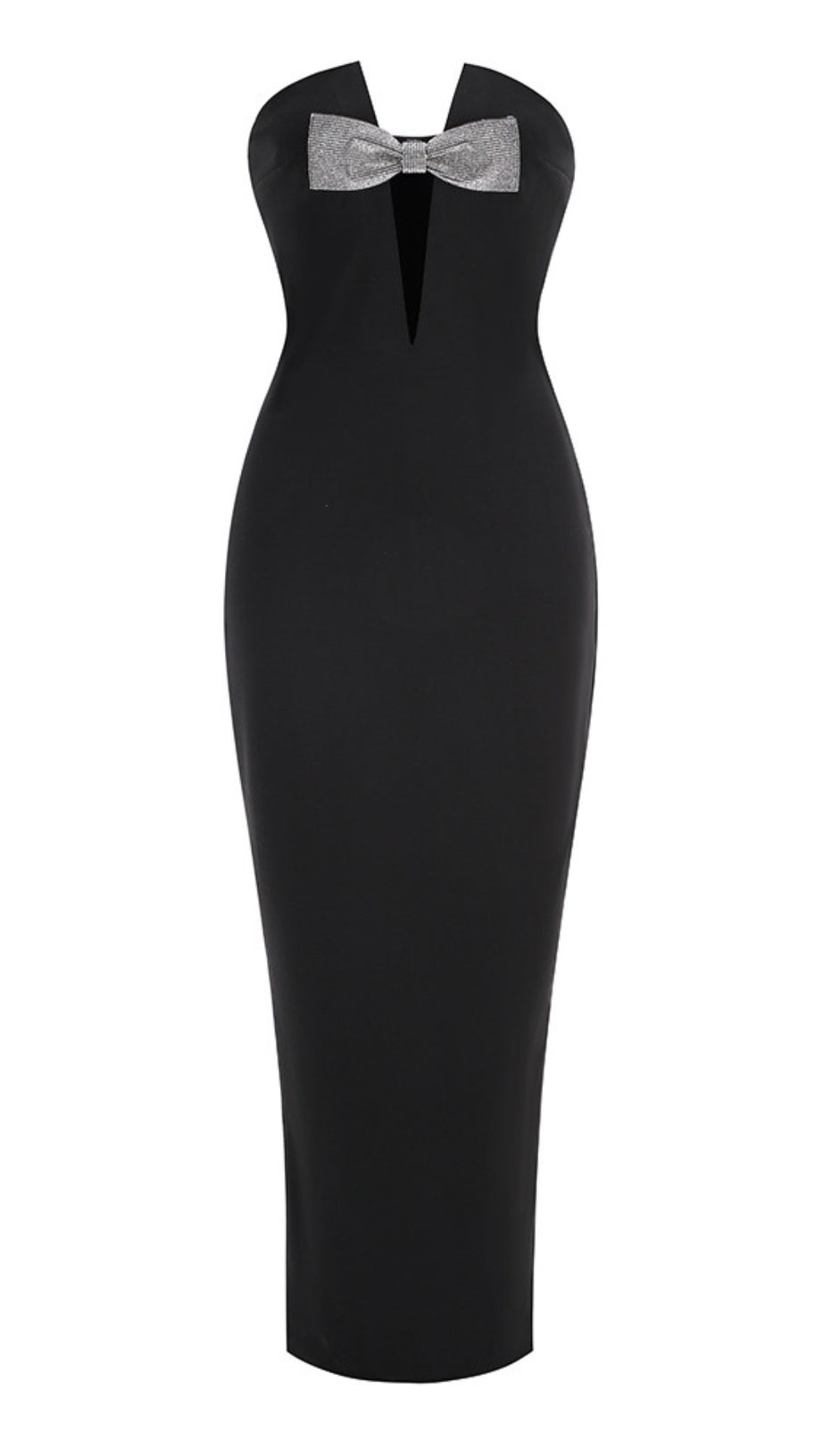 BLACK STRAPLESS BOW - ACCENT MAXI DRESS