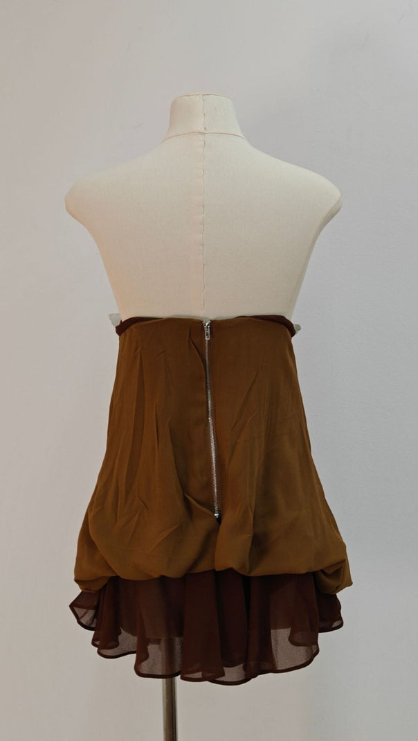 AIIZIE BROWN 3D BUTTERFLY FISHBONE TUNIC TOP MINI SKIRT SET - product image