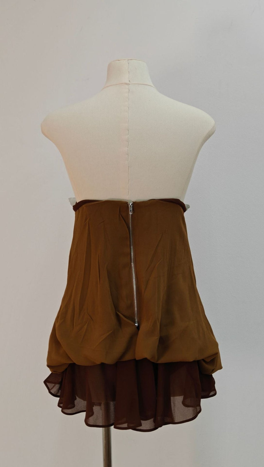 BROWN 3D BUTTERFLY FISHBONE TUNIC TOP MINI SKIRT SET