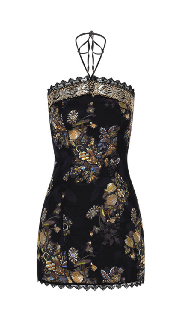 AIIZIE FLORAL - EMBROIDERED HALTER HOCO MINI DRESS - product image