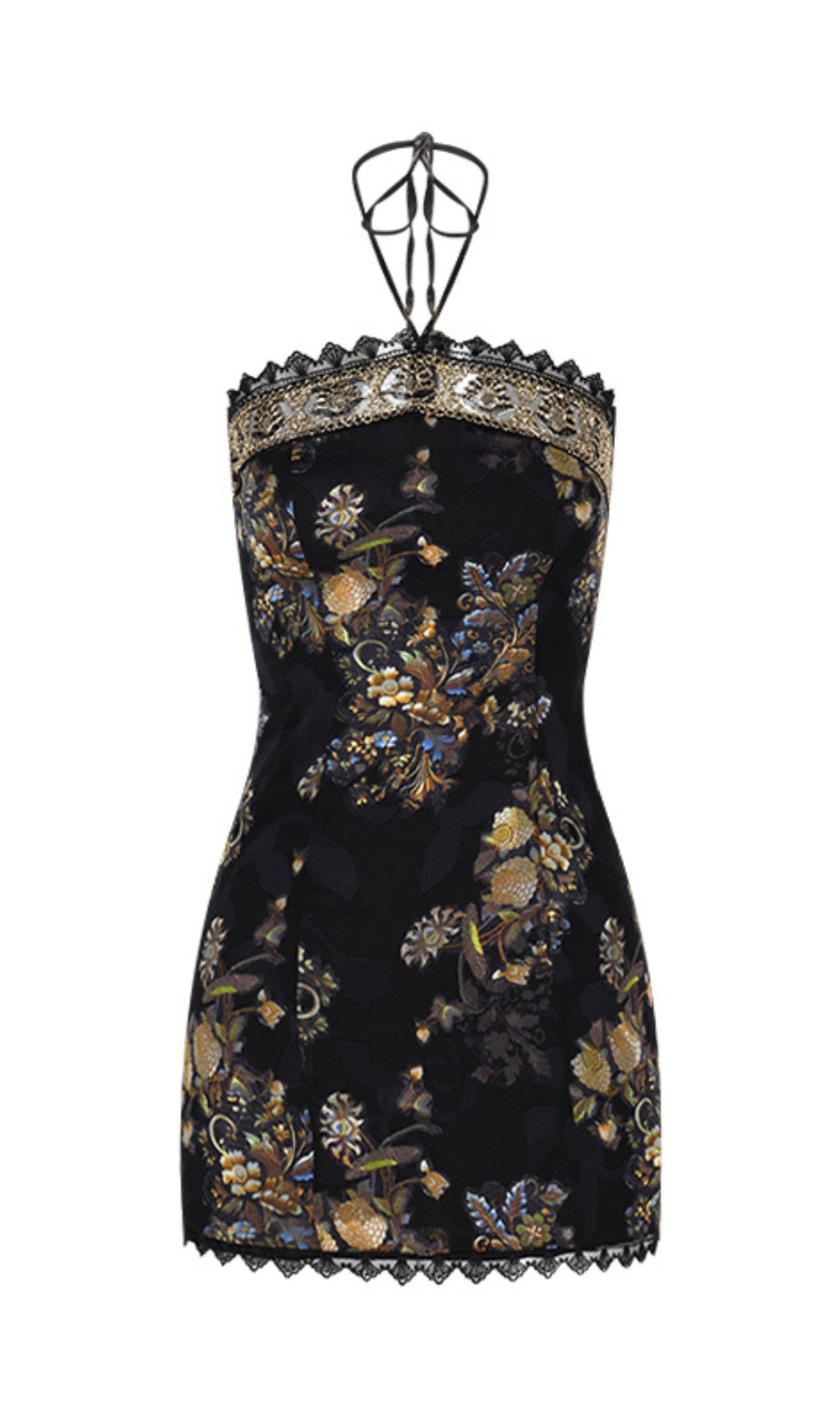 Floral - Embroidered Halter Hoco Mini Dress
