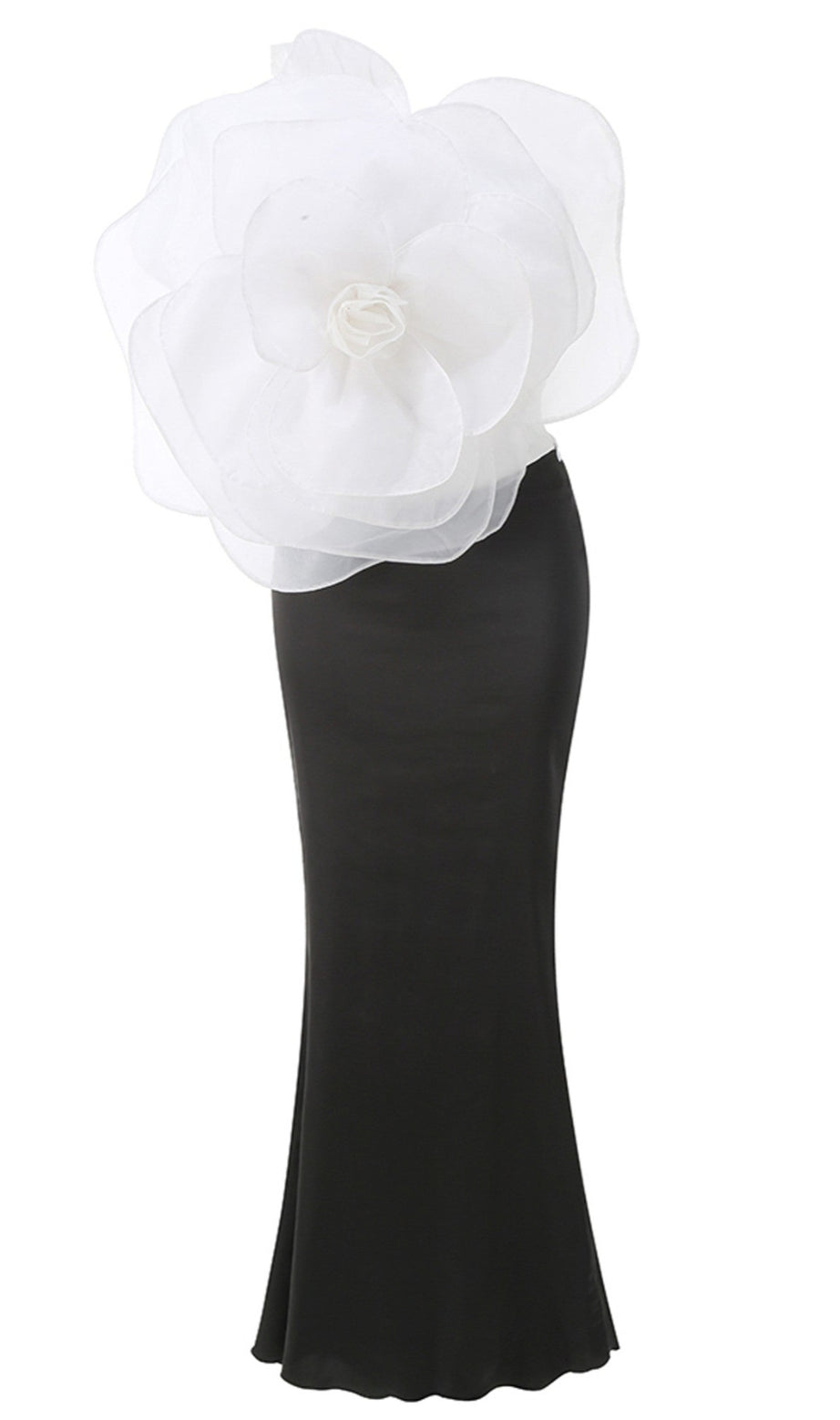 3D WHITE FLOWER ONE-SHOULDER MAXI DRESS IN BLACK