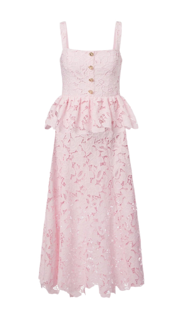 AIIZIE PINK LACE PEPLUM MIDI DRESS - product image