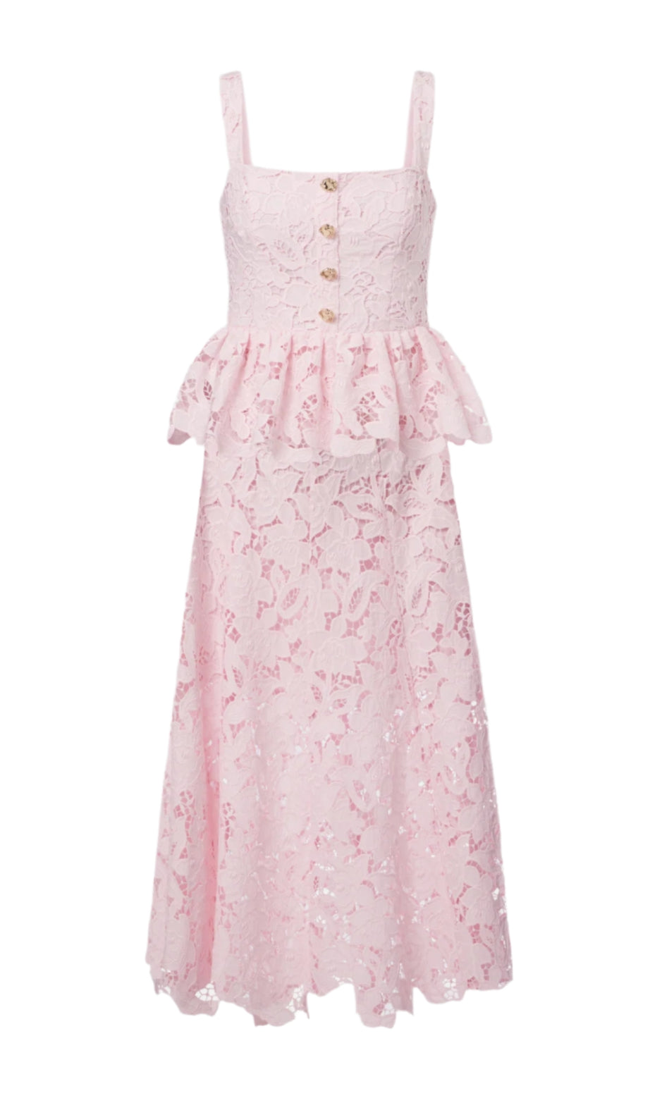 Pink Lace Peplum Midi Dress