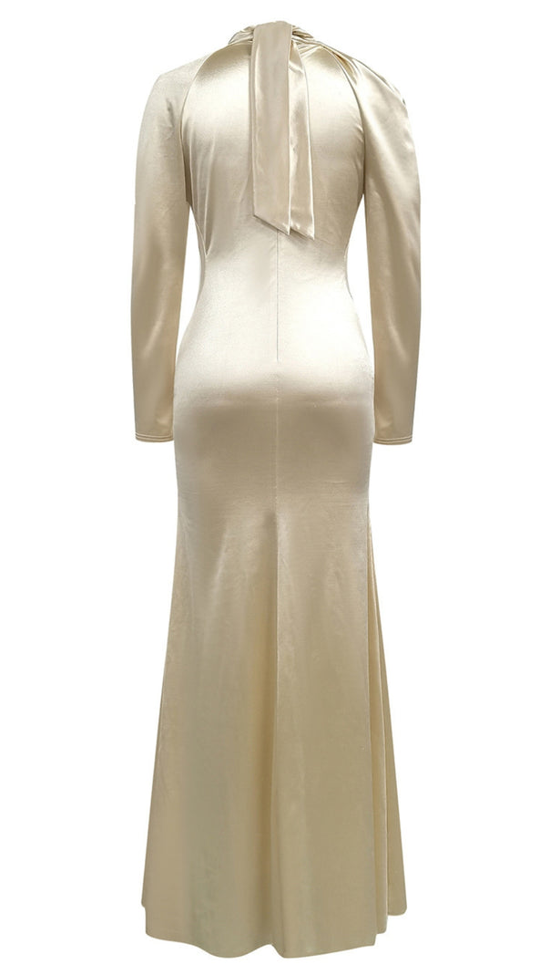 AIIZIE SATIN RUFFLED HIGH - NECK MAXI DRESS IN IVORY - product image