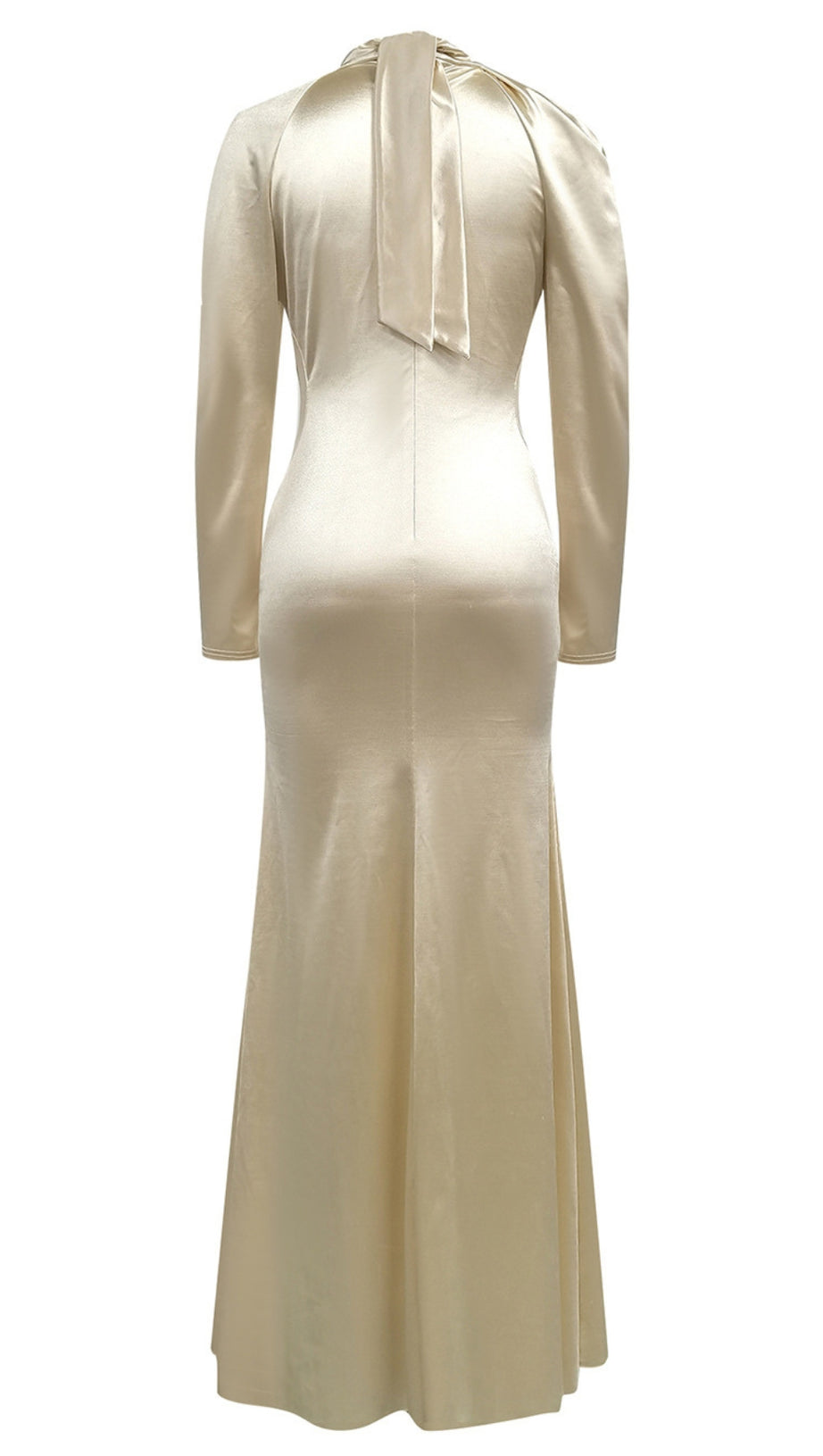 SATIN RUFFLED HIGH - NECK MAXI DRESS IN IVORY