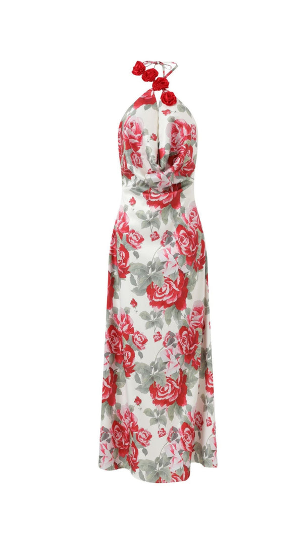 AIIZIE MULTICOLOR FLORAL HALTERNECK HIGH COLLAR MAXI DRESS - product image