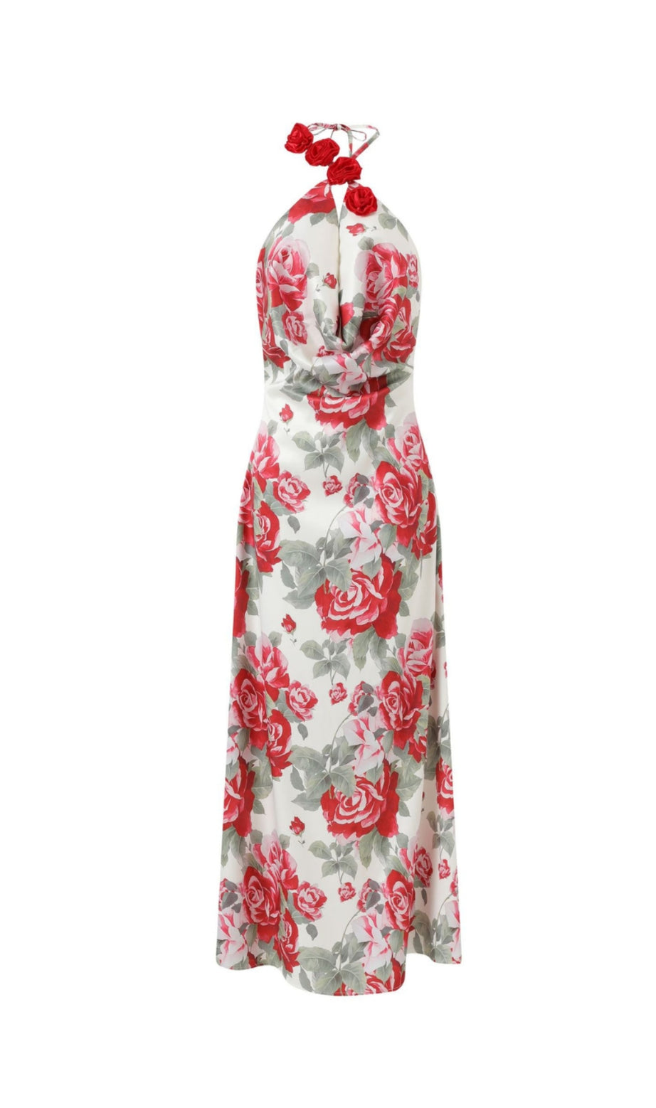 multicolor Floral halterneck high collar maxi dress