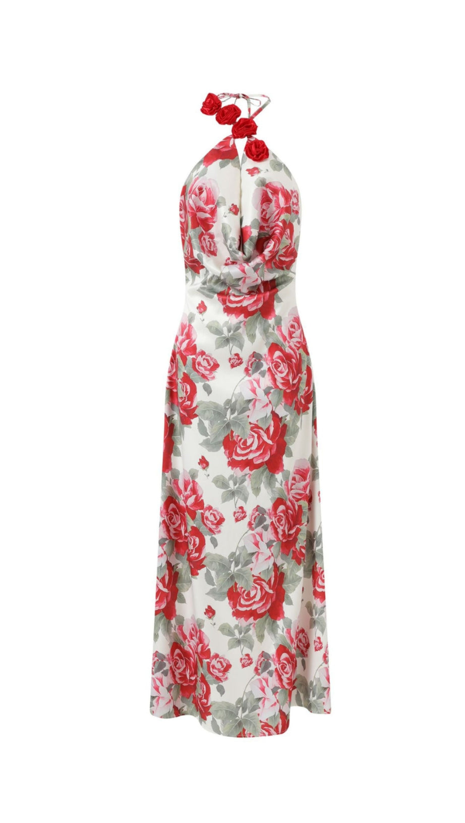 MULTICOLOR FLORAL HALTERNECK HIGH COLLAR MAXI DRESS
