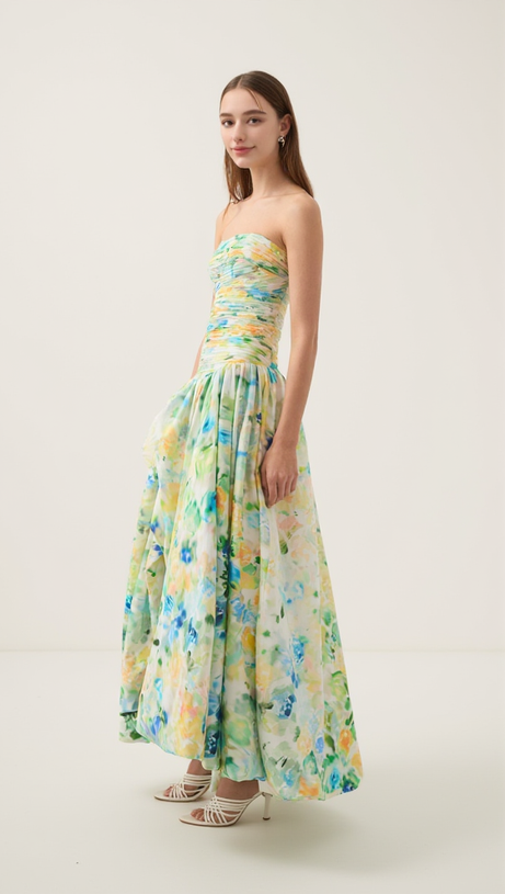NANCY VIOLETTE BUBBLE HEM MAXI DRESS IN GREEN AIIZIE NANCY VIOLETTE BUBBLE HEM MAXI DRESS IN GREEN AIIZIE