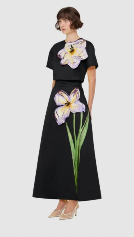 INDIE APPLIQUÉ SLEEVE IRIS PRINT SET IN BLACK