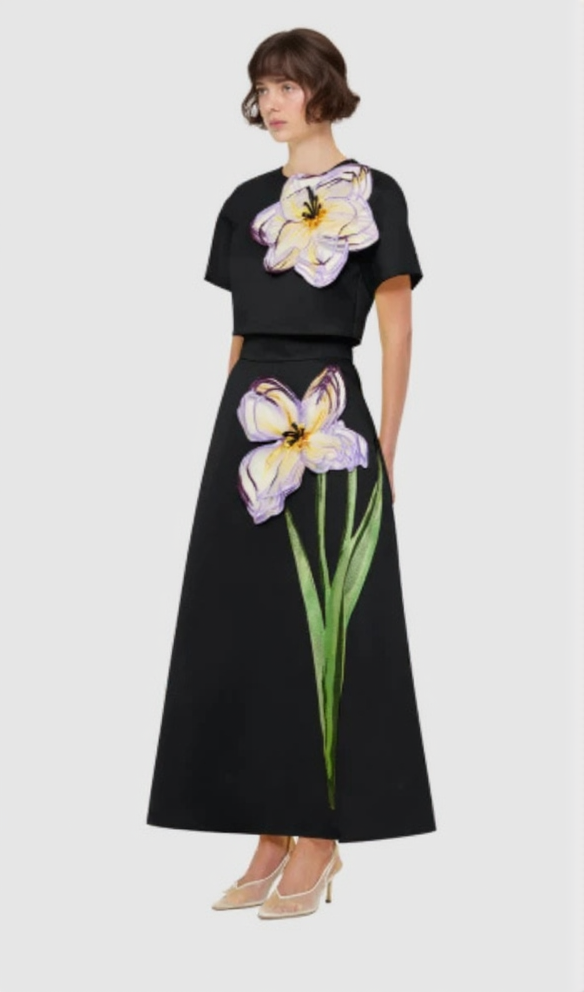 INDIE APPLIQUÉ SLEEVE IRIS PRINT SET IN BLACK