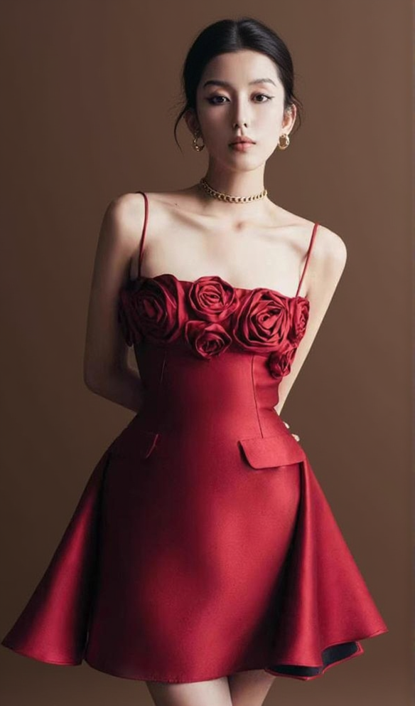 josephine 3d flower a-line mini dress in red
