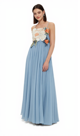 joanne Appliqué Floral Maxi Dress in Powder Blue