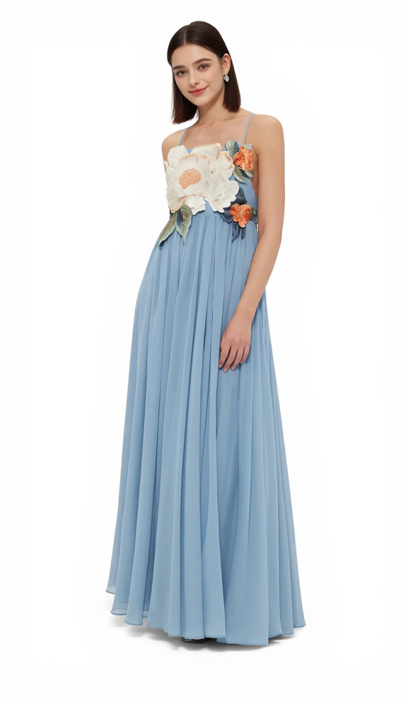 joanne Appliqué Floral Maxi Dress in Powder Blue
