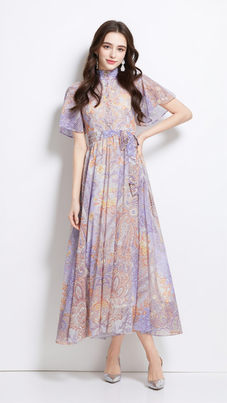 EILEEN MULTICOLOR SINGLE-BREASTED PRINTED MIDI DRESS
