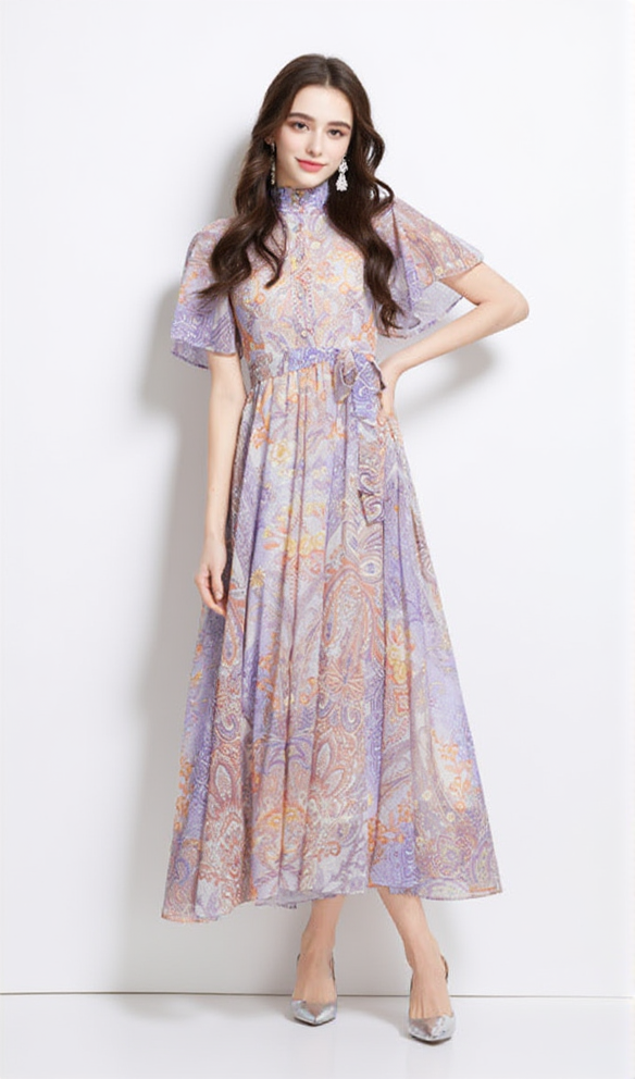 mehrfarbiges einreihiges bedrucktes Midikleid Eileen