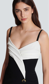 Two-tone crepe maxi dress with leg slit