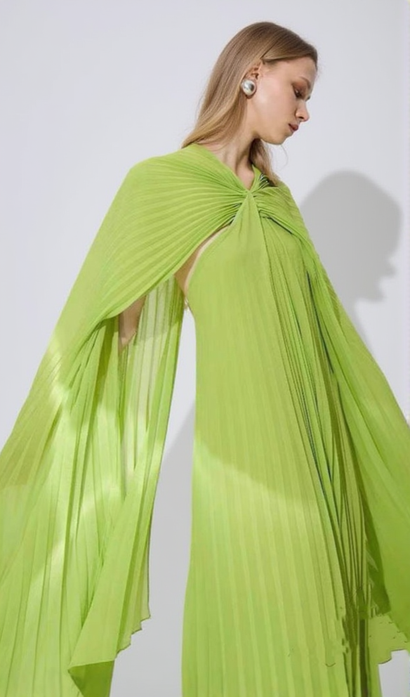 alyssa pleated grass green maxi dress