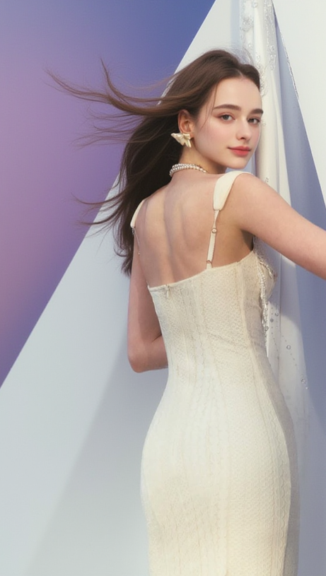 ATALANTA EMBELLISHED FLARED MIDI DRESS IN CREAM-WHITE