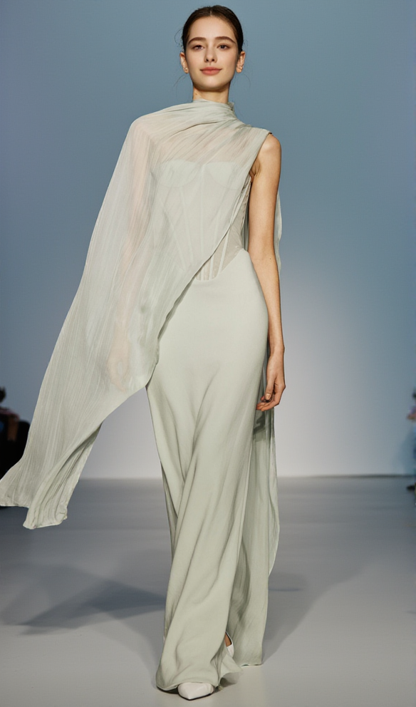 AIIZIE ANNA STRAPLESS MESH SCARF CORSET MAXI DRESS IN GREEN - product image