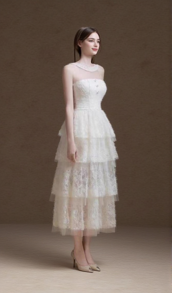 AIIZIE WHITE SLEEVELESS CAKE MIDI DRESS - product image