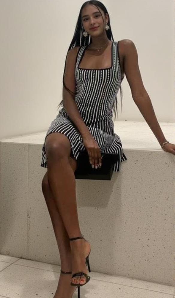 STRIPED KNITTED MINI DRESS WITH STRAPS