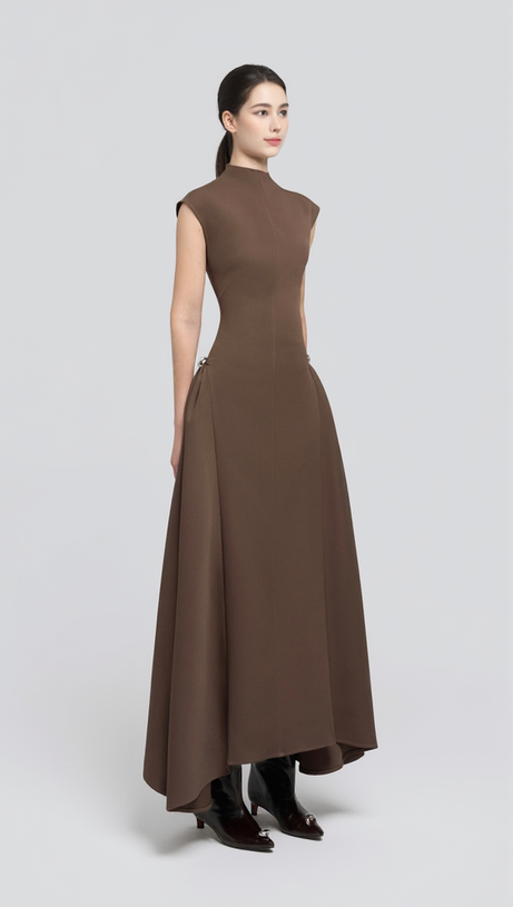 SKATER MAXI DRESS COFFEE