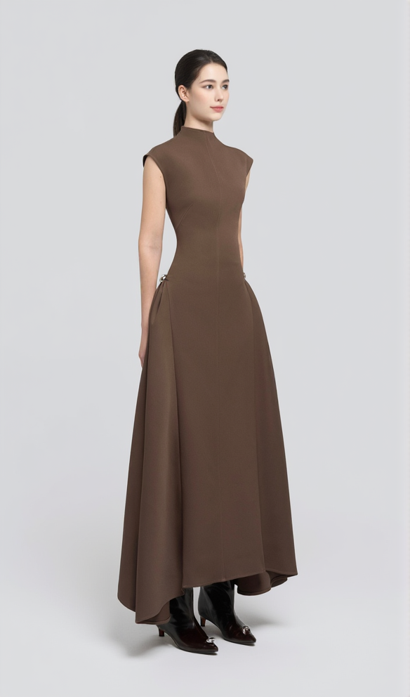 SKATER MAXI DRESS COFFEE