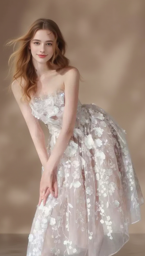 ANNA CRYSTAL FLORAL EMBROIDERY MIDI DRESS IN WHITE