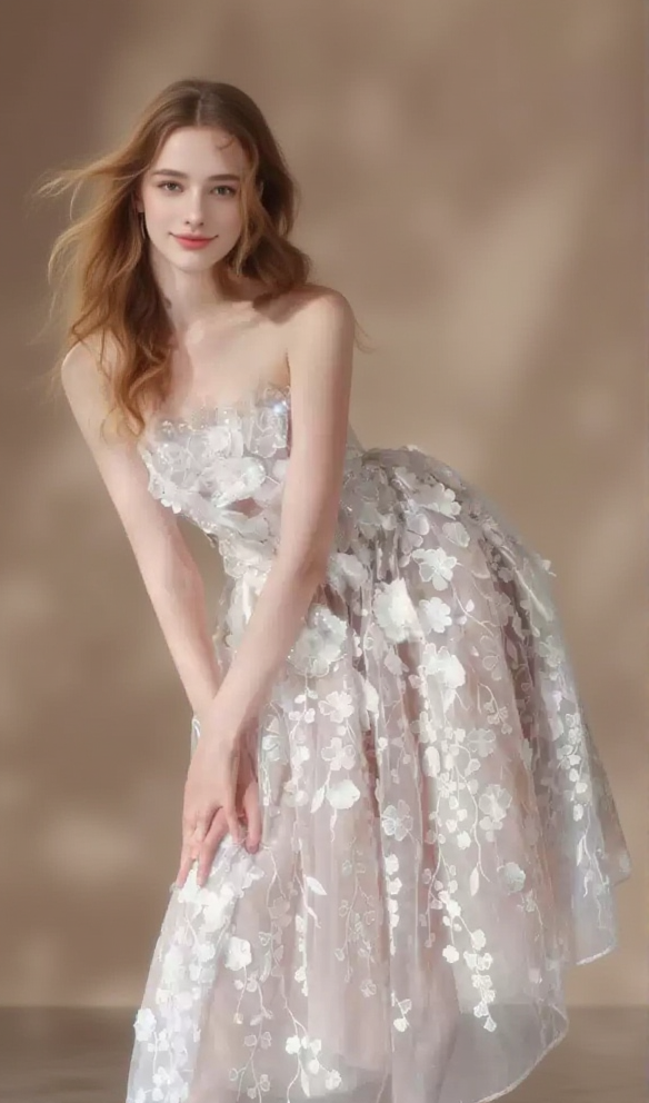 AIIZIE ANNA CRYSTAL FLORAL EMBROIDERY MIDI DRESS IN WHITE - product image