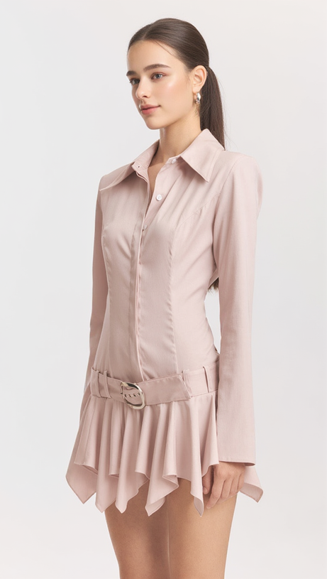 DINAH UMBRELLA TAIL HEM SHIRT MINI DRESS IN PINK