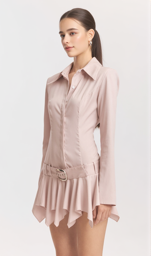 DINAH UMBRELLA TAIL HEM SHIRT MINI DRESS IN PINK