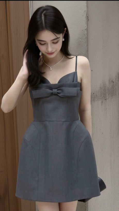 Arabela – Minikleid mit Schleifenverzierung in Grau 