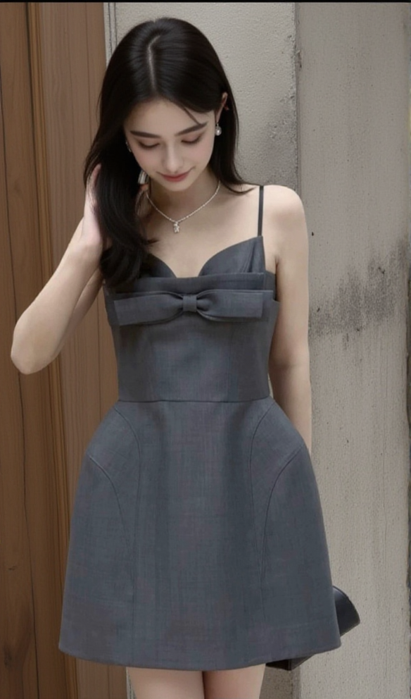 Arabela – Minikleid mit Schleifenverzierung in Grau 