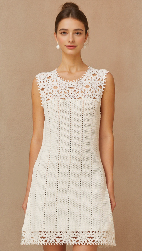 FLORAL CROCHET MINI DRESS IN WHITE