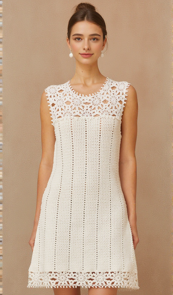 AIIZIE FLORAL CROCHET MINI DRESS IN WHITE - product image