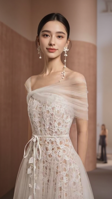 ELEGANT FAIRY CAPE DESIGN LACE LONG MIDI DRESS