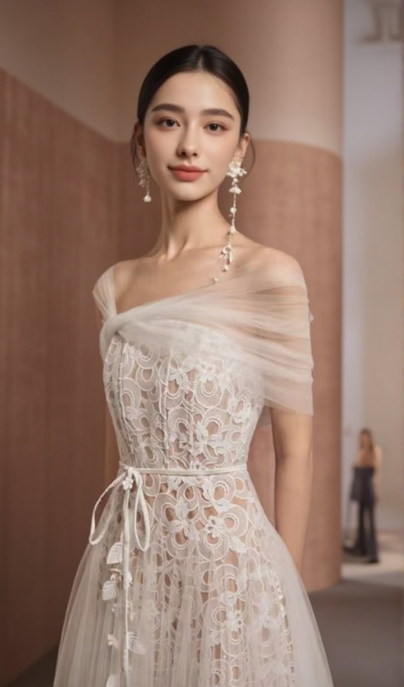 AIIZIE ELEGANT FAIRY CAPE DESIGN LACE LONG MIDI DRESS - product image