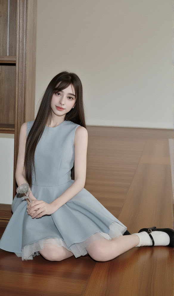 Carol – Ärmelloses Tutu-Kleid mit Netznähten in Blau