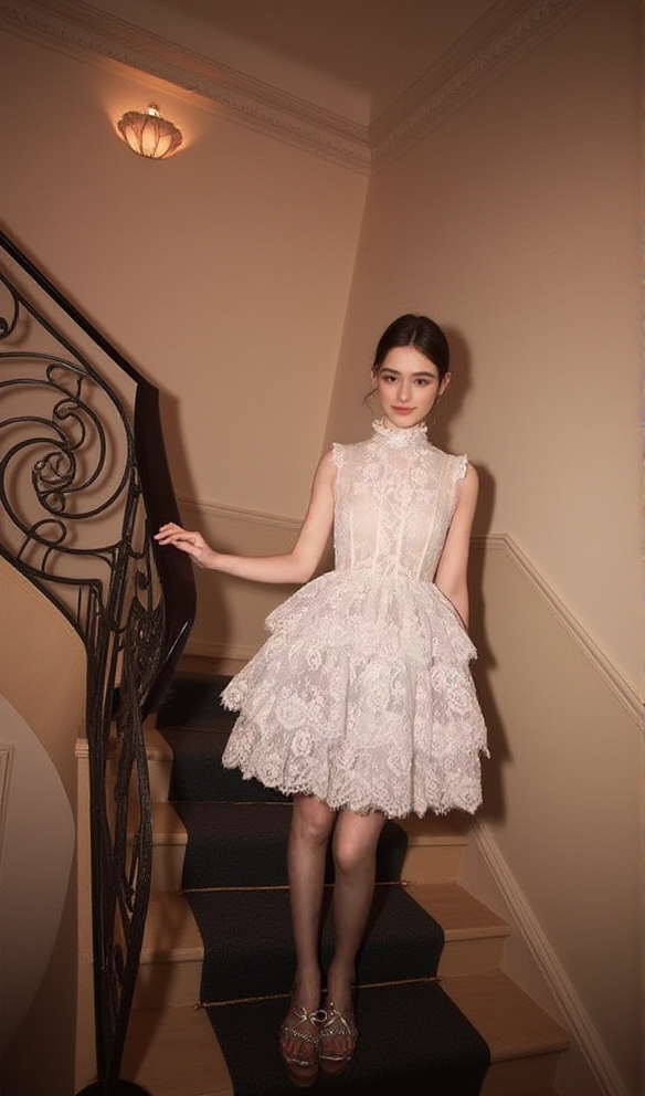 Sweet Sleeveless Lace Cake Dress