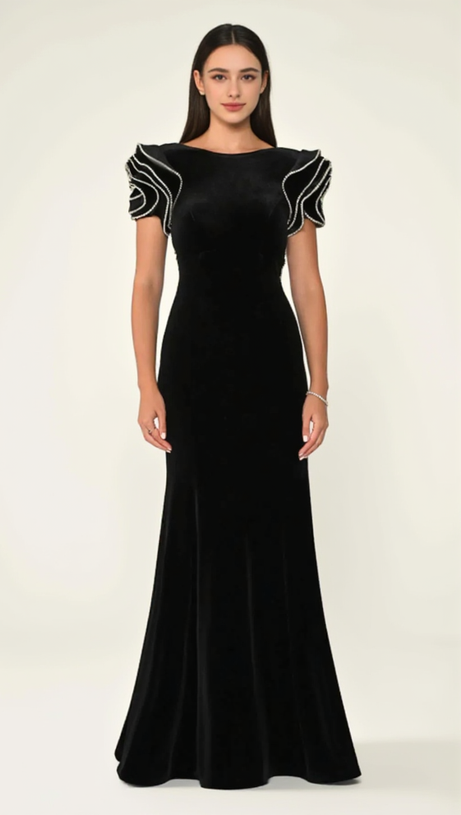 JESSIE RUFFLE SLEEVES OPEN BACK MAXI DRESS IN BLACK