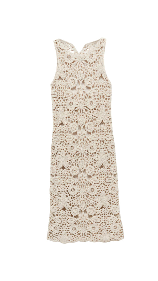 AIIZIE GEORGIA COTTON CROCHET MIDI DRESS IN APRICOT - product image