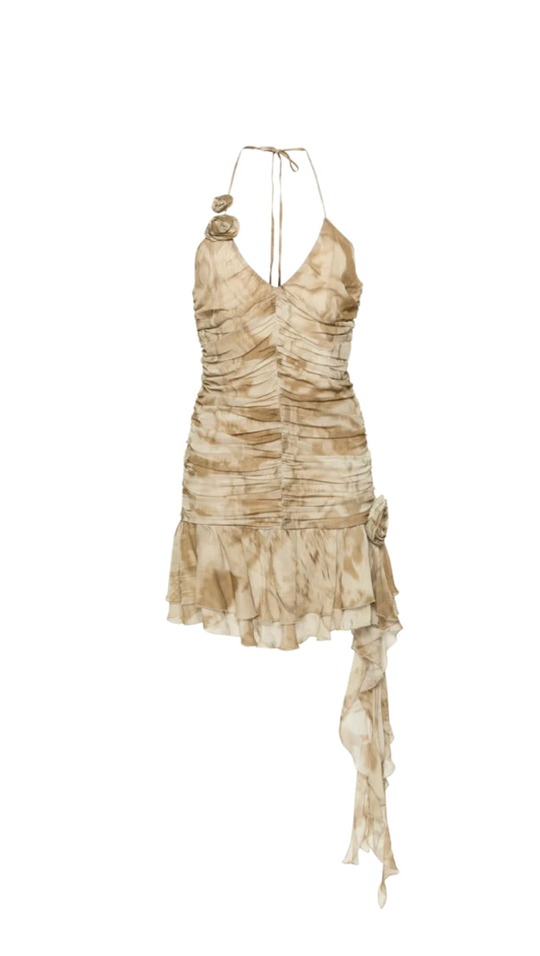 AIIZIE RUFFLED PYTHON-PRINT MINI DRESS IN SAND BEIGE - product image