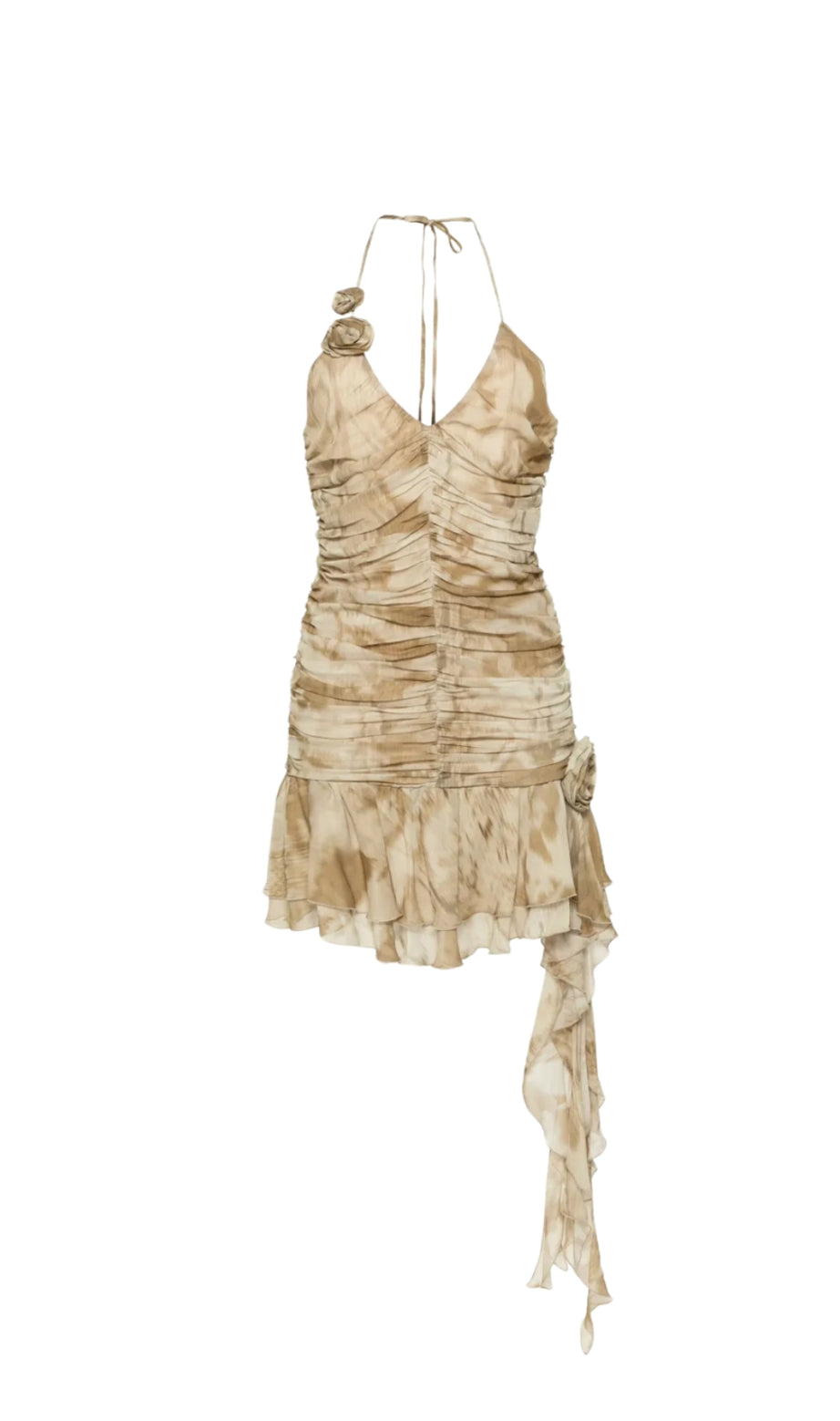 Minikleid mit Rüschen und Python-Print in Sandbeige