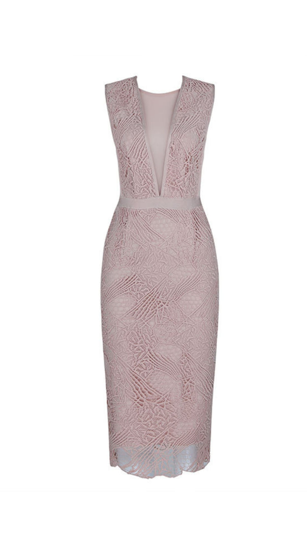 AIIZIE GLORIA LACE BANDAGE MIDI DRESS IN BLUSH - product image